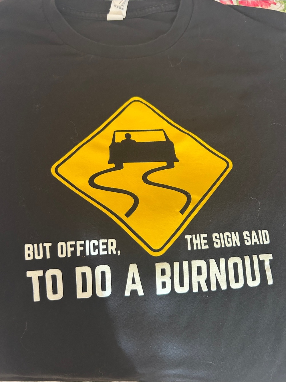 Tultex Black Short Sleeve Tee with Yellow Road Sign and White Text